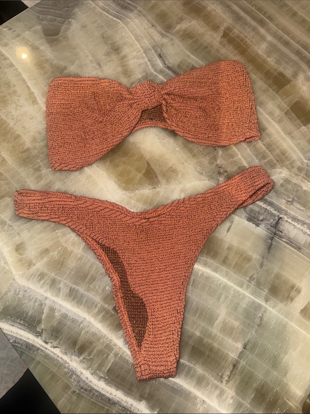 Textured Rust Orange Bandeau Bikini Set